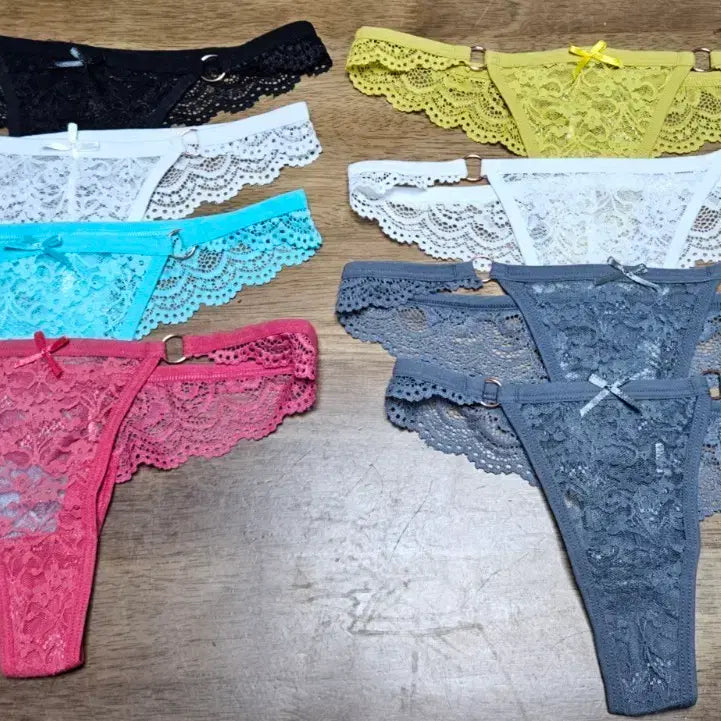 [BUNJANG] Lace Ribbon Thong Panty Set (8-Piece) / 레이스 리본티팬티8종