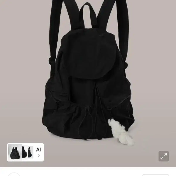 [BUNJANG] Ramenez Ruffle String Backpack Black / 라미네즈 러슬 스트링 백팩 블랙