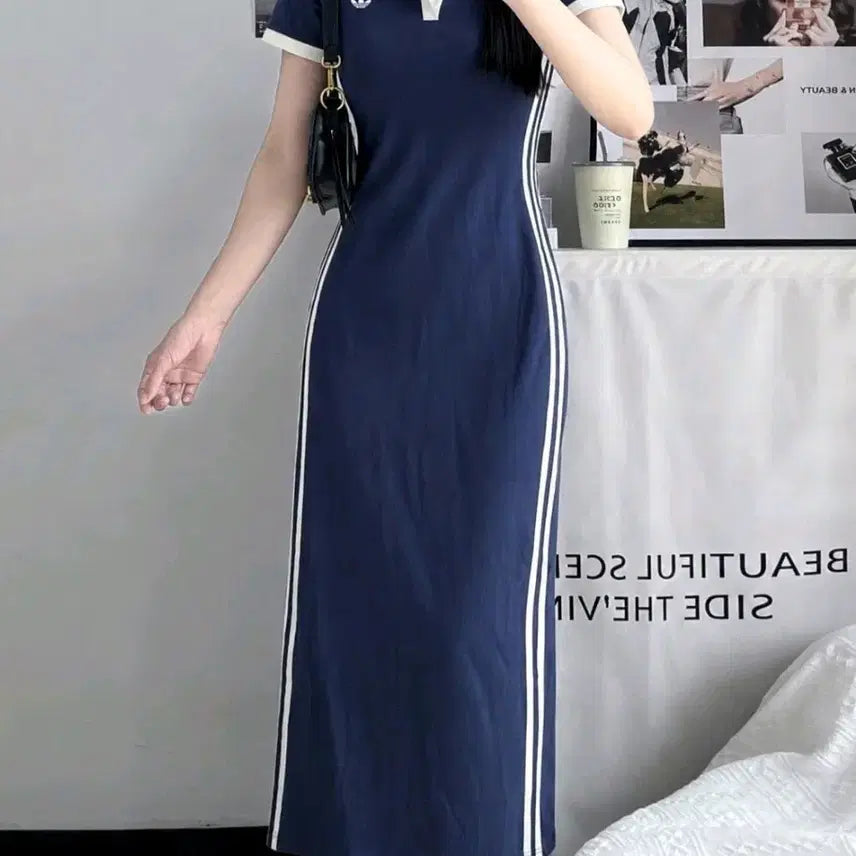 [BUNJANG] Adidas Women's Navy Maxi Long Dress / 새거 아디다스 여성 카라 원피스 네이비 아디다스롱원피스 맥시원피스