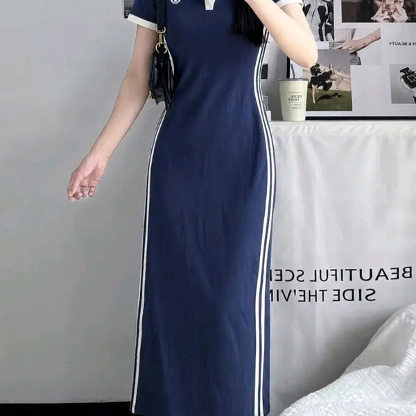 [BUNJANG] Adidas Women's Navy Maxi Long Dress / 새거 아디다스 여성 카라 원피스 네이비 아디다스롱원피스 맥시원피스