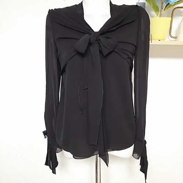 [BUNJANG] Objet Silk Twisted Blouse Black / 오브제 실크 꼬임블라우스 55 스판 블랙
