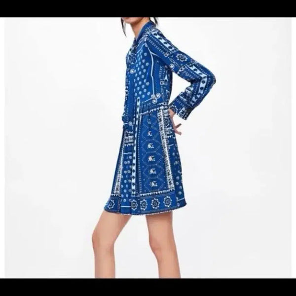 [BUNJANG] ZARA Blue Pattern Midi Dress XS / 자라 블루 패턴 원피스  xs