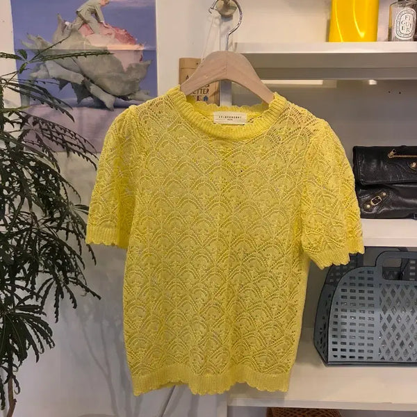 [BUNJANG] Lemon Yellow Short-Sleeve Knit Top / 레몬 옐로 반팔 니트티