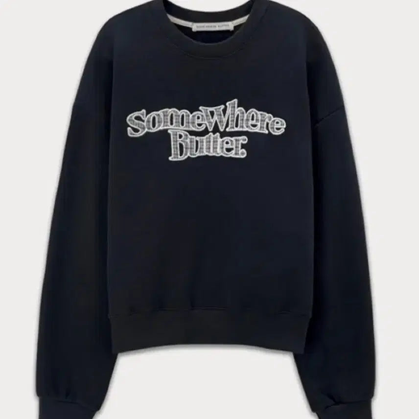 [BUNJANG] Somewhere Better Check Wave Logo Sweatshirt Navy / 썸웨어버터 체크 웨이브 로고 맨투맨, 네이비