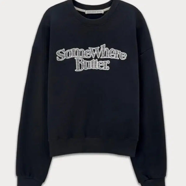 [BUNJANG] Somewhere Better Check Wave Logo Sweatshirt Navy / 썸웨어버터 체크 웨이브 로고 맨투맨, 네이비