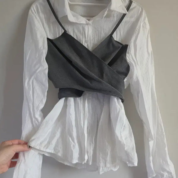 [BUNJANG] WRAP Bustier Shirt / 화이트 랩 뷔스티에 셔츠