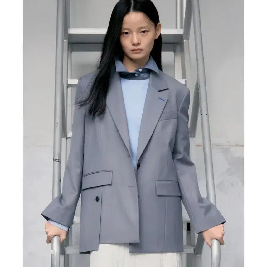 [BUNJANG] KUHO PLUS Signature Semi Overfit Jacket Grey / (새상품)구호플러스 시그니처 세미 오버핏 자켓 백슬릿 그레이