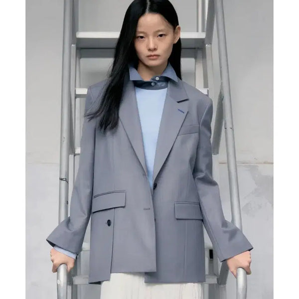 [BUNJANG] KUHO PLUS Signature Semi Overfit Jacket Grey / (새상품)구호플러스 시그니처 세미 오버핏 자켓 백슬릿 그레이