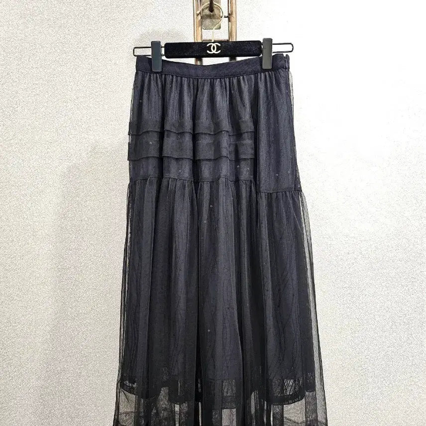 [BUNJANG] SJYP Layered Sequin Midi Skirt Black / sjsj