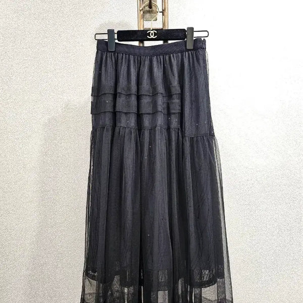 [BUNJANG] SJYP Layered Sequin Midi Skirt Black / sjsj