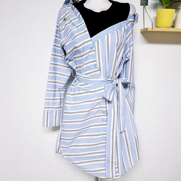 [BUNJANG] Maje Blue Stripe Off-Shoulder Shirt Dress Size 1 (55-66) / 마쥬 정품 오프숄더 셔츠원피스 55 블루스트라이프
