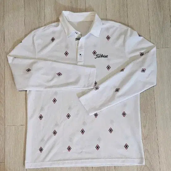 [BUNJANG] Titleist Long Sleeve Polo Shirt White Pattern Size 95 / 타이틀리스트 긴팔 카라티 화이트 패턴 95 가슴단면 51