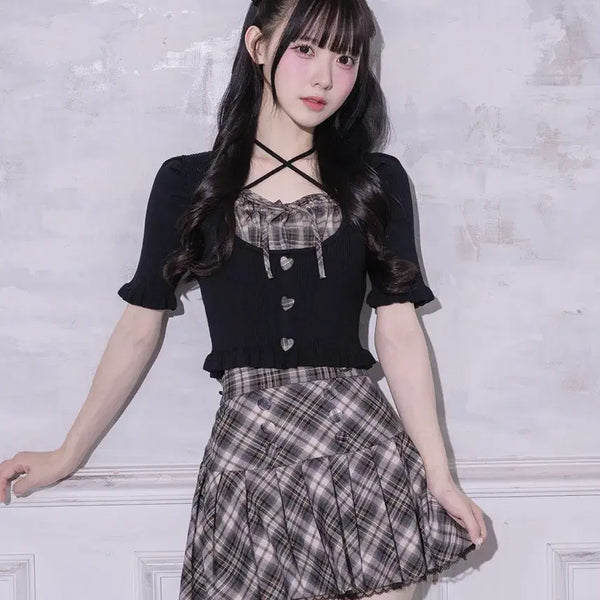 [BUNJANG] Pium Plaid Pleated Mini Skirt / pium 피움 체크 플리츠 미니스커트 지뢰계 양산형 걸리 일브