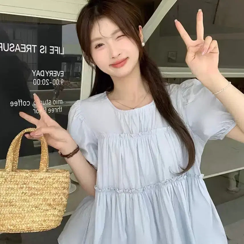 [BUNJANG] LAP Light Blue Frill Blouse / LAP 하늘색 프릴 블라우스