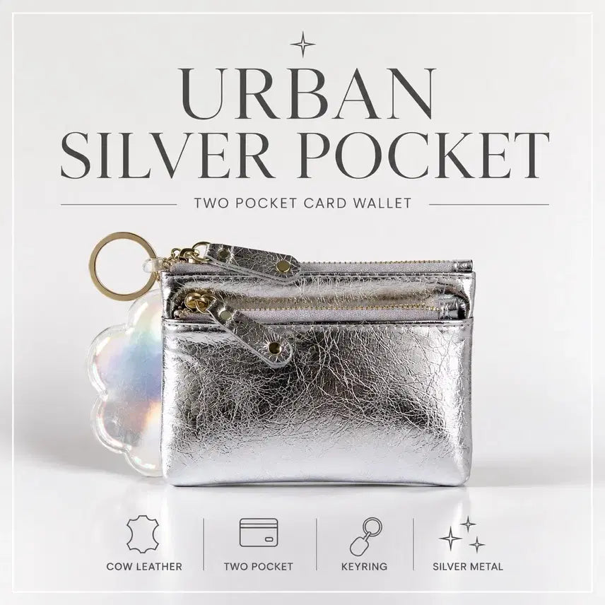 [BUNJANG] Urban Silver Cowhide Two-Pocket Card Wallet / 새상품) 어반실버 소가죽카드지갑