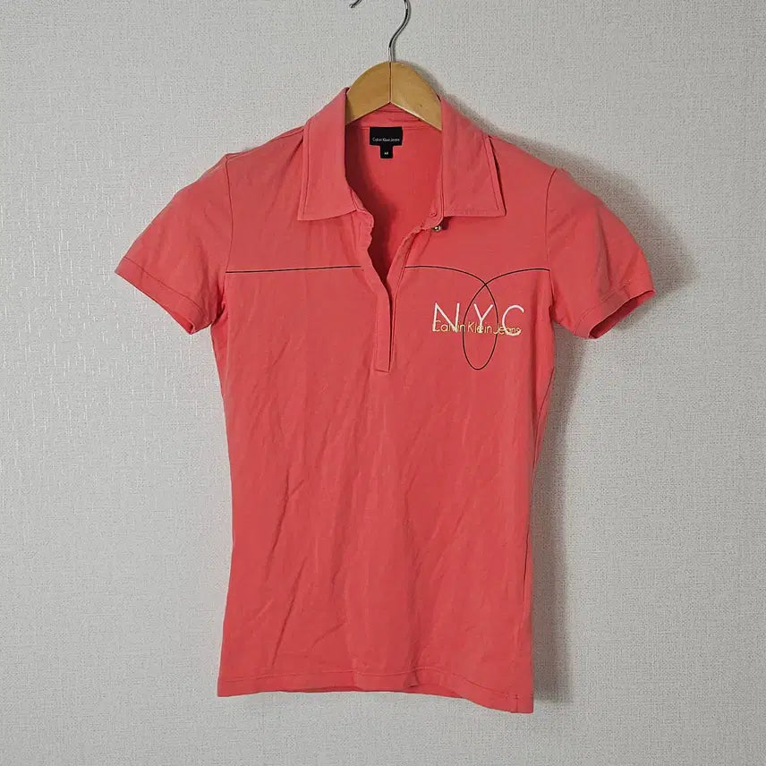 [BUNJANG] Calvin Klein Women's Slim Fit Polo Shirt Strawberry Milk M / 캘빈클라인 반팔 카라티 폴로 슬림핏 Y2K 올드스쿨 여성 딸기우유 M