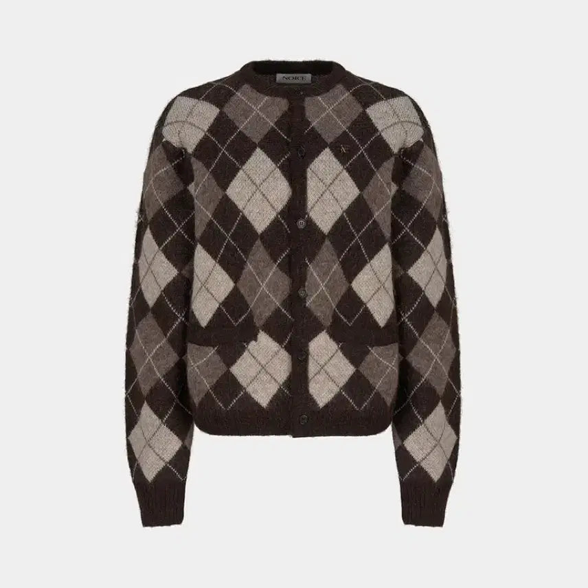 [BUNJANG] NOICE Argyle Mohair Knit Cardigan Brown L / (L) 노이스 아가일 모헤어 니트 가디건 브라운