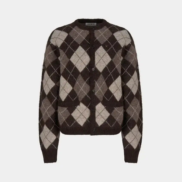 [BUNJANG] NOICE Argyle Mohair Knit Cardigan Brown L / (L) 노이스 아가일 모헤어 니트 가디건 브라운