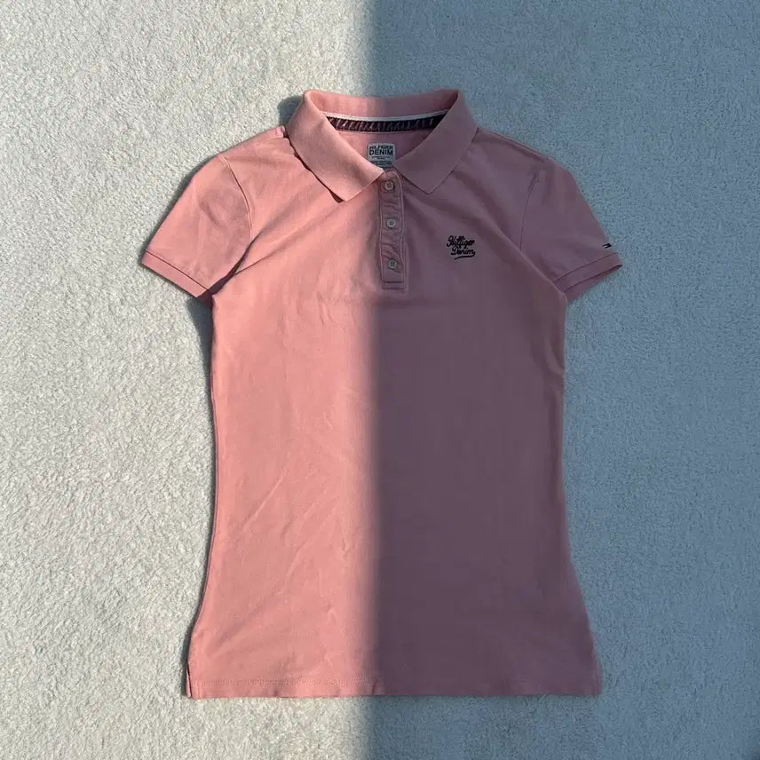 [BUNJANG] Tommy Hilfiger Pink Embroidered Logo Short Sleeve Polo Shirt / 타미힐피거 핑크 자수로고 반팔 카라티