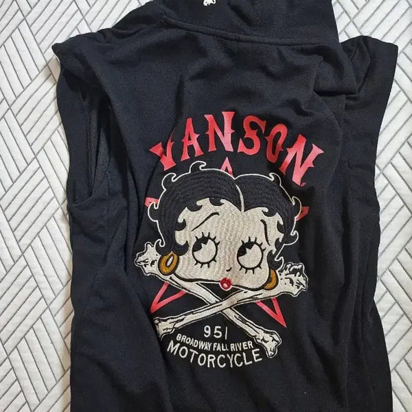 [BUNJANG] Betty Boop Black Punk Sleeveless Hoodie / 빈티지 샵에서 산 베티붑 블랙 펑크 나시 후드티