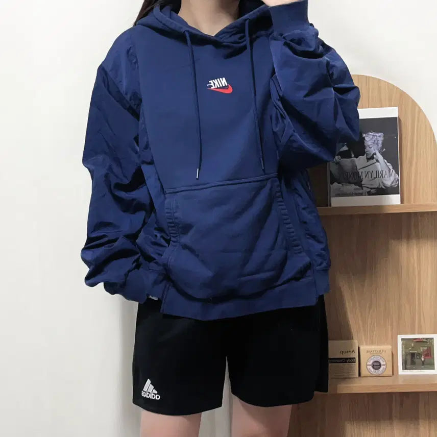 [BUNJANG] Nike Navy Hybrid Big Logo Hoodie (M) / 나이키 네이비 하이브리드 뒷빅로고 후드티 [ M ]