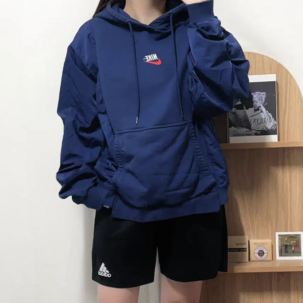 [BUNJANG] Nike Navy Hybrid Big Logo Hoodie (M) / 나이키 네이비 하이브리드 뒷빅로고 후드티 [ M ]