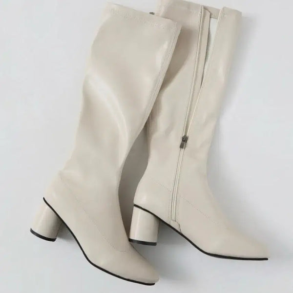 [BUNJANG] Chakhan Gudu Calf Cover Socks Leather Platform Long Boots - Ivory, 230 / 착한구두 종아리 커버 삭스 레더 통굽 구두 롱부츠 아이보리 230