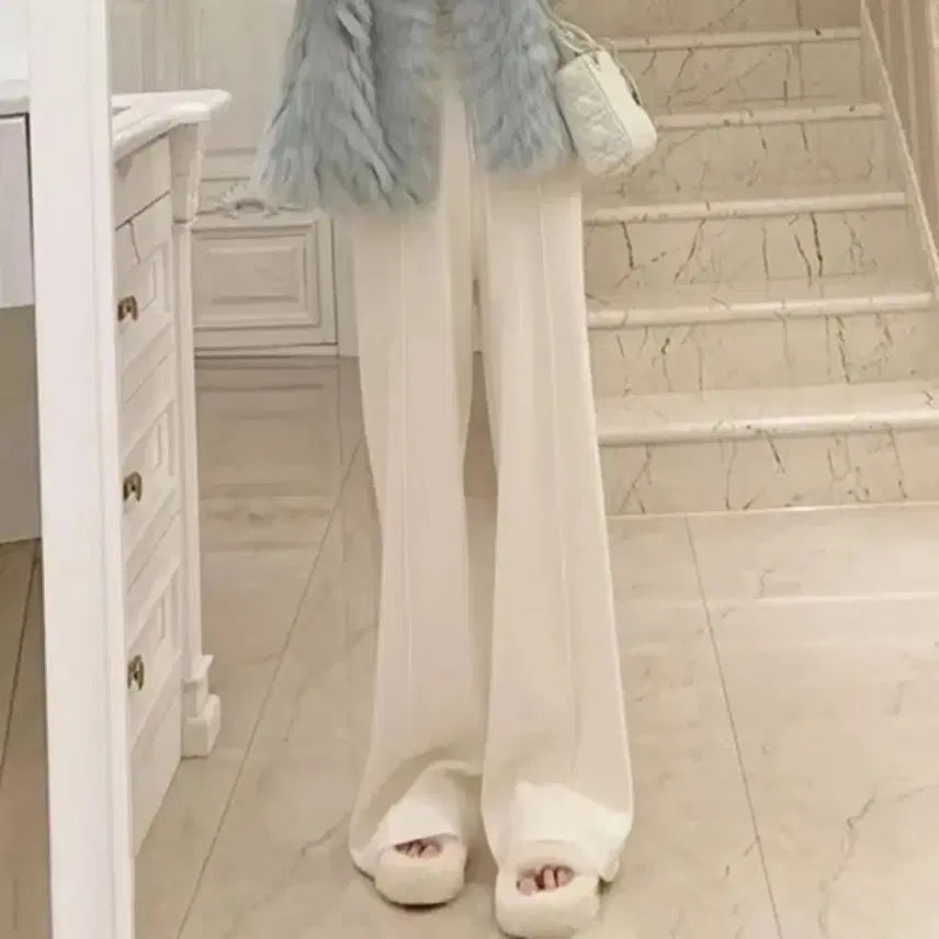 [BUNJANG] Angora Knit Wide Pants / 에이블리 화이트 앙고라 니트 와이드 팬츠 바지