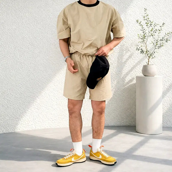 [BUNJANG] Men's Ice Nylon String Short Sleeve Set (3 Colors) / [세트가격]남자 아이스 나일론 스트링 반팔 세트 3컬러