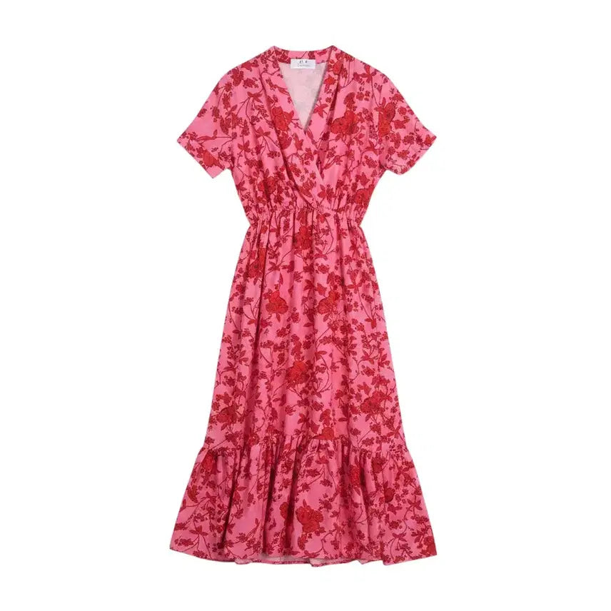 [BUNJANG] HY Corporation Red Flower Pink Long Dress / 여성F/ HY코퍼레이션 레드꽃 핑크 롱원피스 37-15