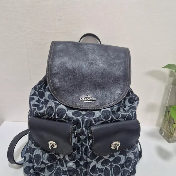 [BUNJANG] Coach Canvas Leather Colorblock Backpack / 코치 백팩 캔버스 가죽 배색