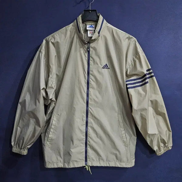 [BUNJANG] Adidas Old School Beige Men's Semi-Oversized Lightweight Windbreaker Jacket (Size 100) / 아디다스 올드스쿨 베이지 남성 세미오버핏 100 홑겹 바람막이 자켓