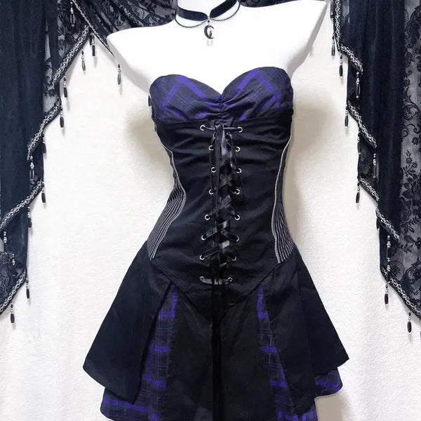 [BUNJANG] Drug Honey Goth Punk Lace-Up Eyelet Corset Top Dress / 드러그허니 고스펑크 고딕 레이스업 아일렛 코르셋 탑원피스 드레스 세라깔