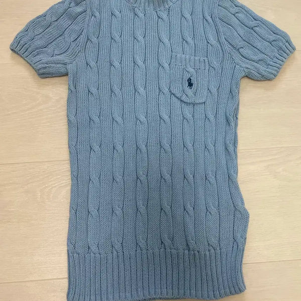 [BUNJANG] Polo Ralph Lauren Pima Cotton Cable Knit Short Sleeve Sweater XS Sky Blue / 폴로 랄프로렌 피마코튼 케이블 반팔 니트 XS 스카이 블루