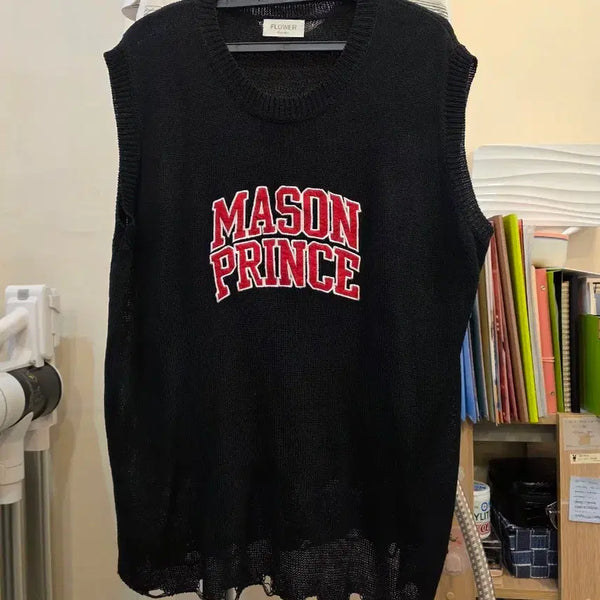 [BUNJANG] Mason Prince Distressed Knit Vest Black / 블랙 메이슨 프린스 니트 조끼