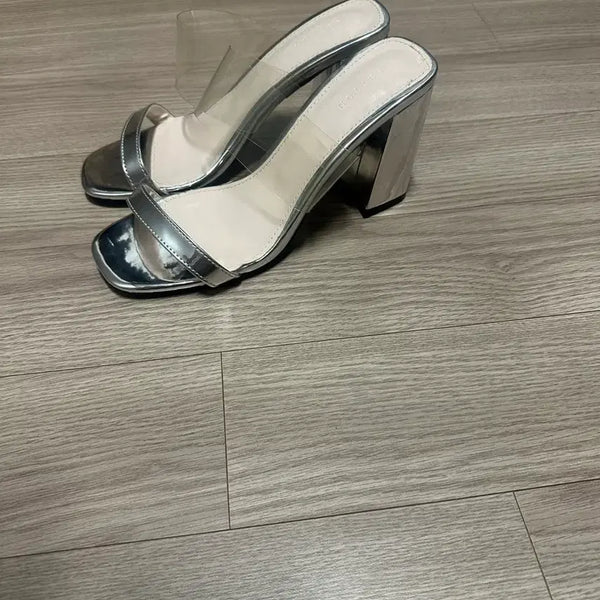 [BUNJANG] Transparent Strap Silver Heels - New / 투명 스트랩 실버 힐 새상품 240