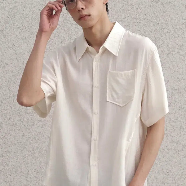 [BUNJANG] SENTEUR Wave Seersucker Cooling Short-Sleeve Shirt - Ivory / [센테어] 웨이브 시어서커 쿨링 반팔 셔츠_아이보리
