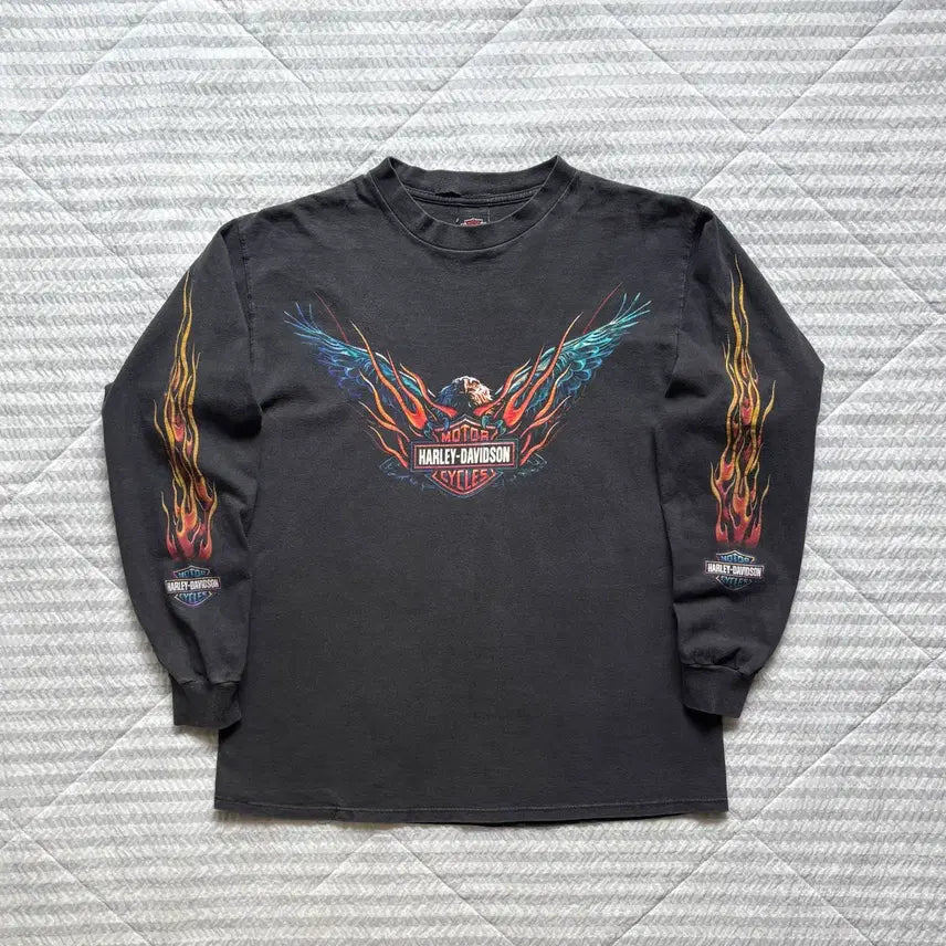 [BUNJANG] Vintage Harley-Davidson Flame Long Sleeve T-Shirt / 빈티지 할리데이비슨 플레임 롱슬리브 티셔츠