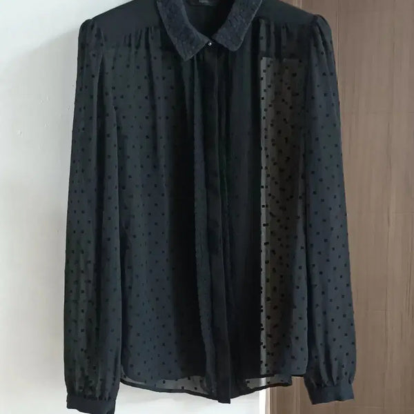 [BUNJANG] ROEM Black See-through Dot Blouse / 로엠) 블랙 시스루 도트 블라우스