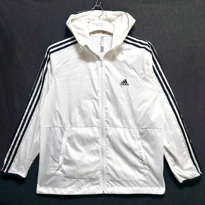 [BUNJANG] Adidas Men's White Hooded Windbreaker Jacket Size 110 / 새제품/아디다스 남성자켓110 후드 바람막이/택포
