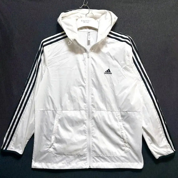 [BUNJANG] Adidas Men's White Hooded Windbreaker Jacket Size 110 / 새제품/아디다스 남성자켓110 후드 바람막이/택포
