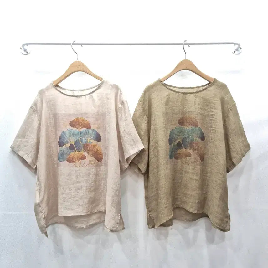 [BUNJANG] Maple Leaf Linen T-Shirt / 단풍 살랑 린넨 티