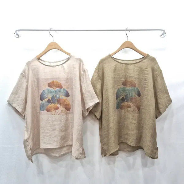 [BUNJANG] Maple Leaf Linen T-Shirt / 단풍 살랑 린넨 티