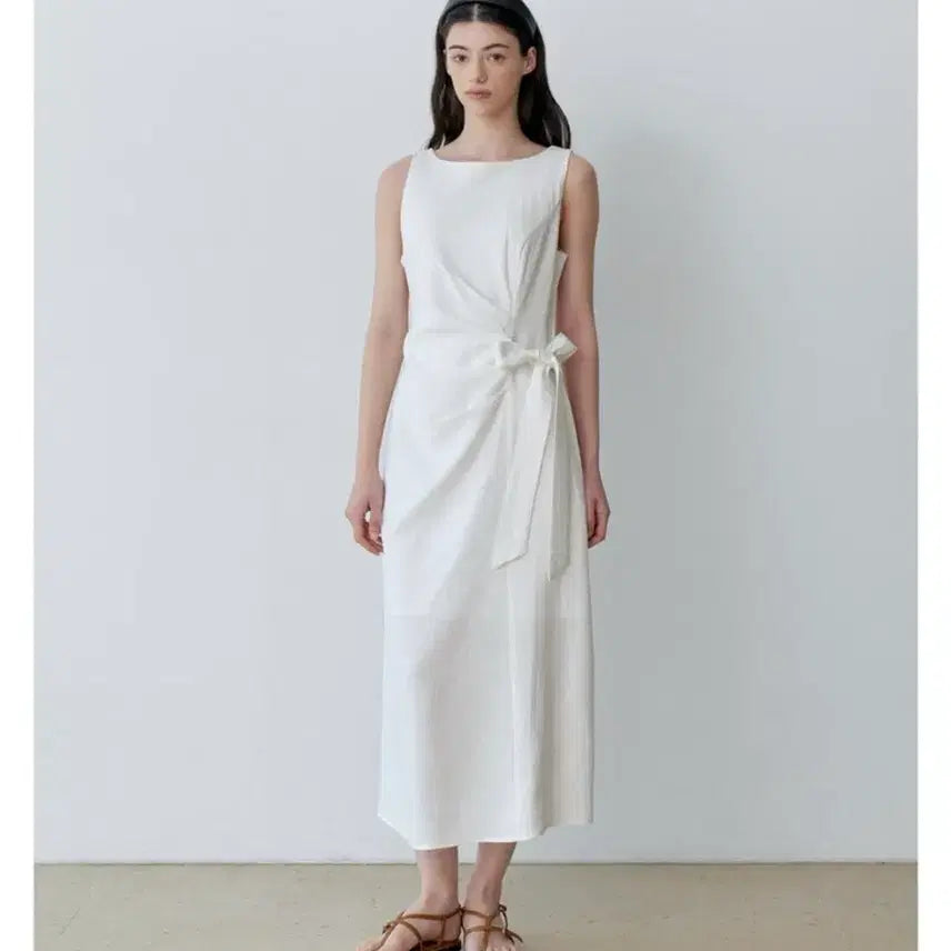 [BUNJANG] RS STUDIO Wrap Ribbon Sleeveless Long Dress (Ivory) - Size S / 르스튜디오 랩 리본 슬리브리스 롱원피스 s사이즈