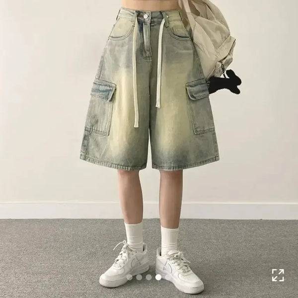 [BUNJANG] Avely Bermuda Blue Denim Cargo Shorts / 에이블리 버뮤다청팬츠