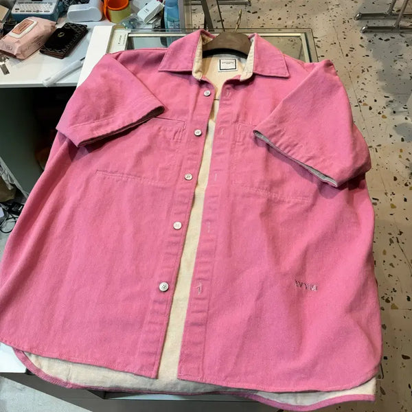 [BUNJANG] Wooyoungmi 23SS Denim Short Sleeve Shirt Pink Size 50 / [정품/50사이즈] 23ss 우영미 WYM 데님 반팔 셔츠 핑크