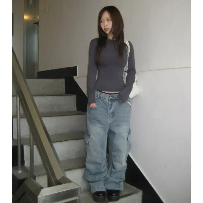 [BUNJANG] Our Cabinet Chance Cargo Denim Pants Light Blue M / [M] 아워캐비넷 카고 데님 팬츠 연청 이즈이즈