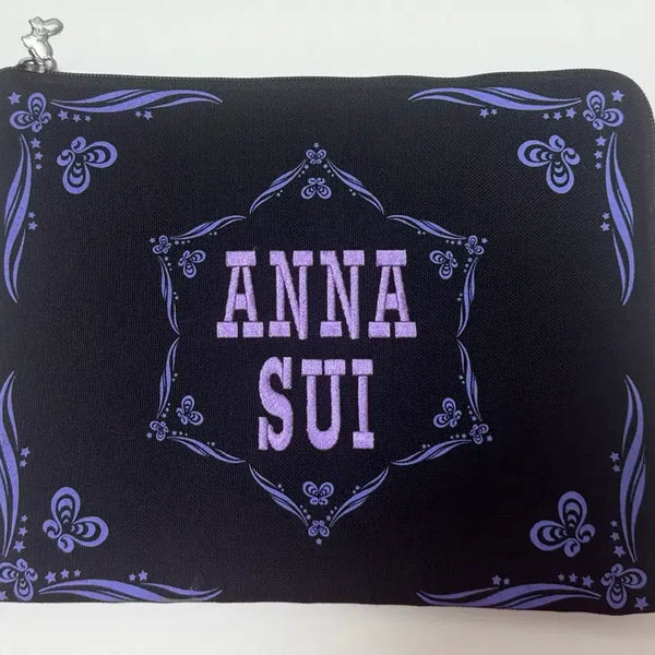 [BUNJANG] Anna Sui Black Clutch Pouch with Purple Logo and Butterfly Motif / 새상품] 안나수이 클러치 파우치