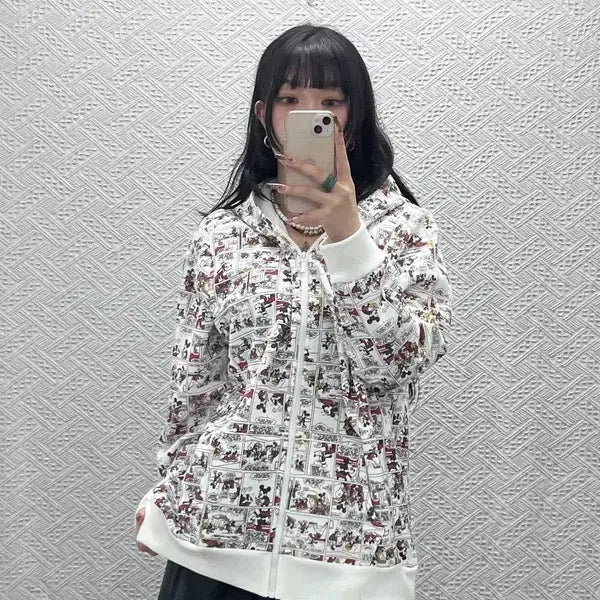 [BUNJANG] Disney Vintage Mickey Mouse Street Punk Cartoon Hoodie Zip-up / 디즈니 빈티지 스트릿 펑크 카툰 미키마우스 후드집업 3L C12032