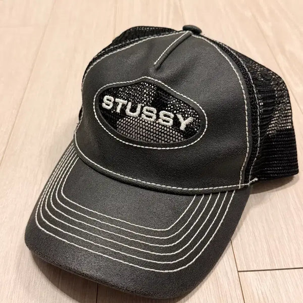 [BUNJANG] Stussy Low Pro Trucker Cutout Leather Snapback Black / 스투시 로우 프로 트러커 컷아웃 레더 스냅백 블랙